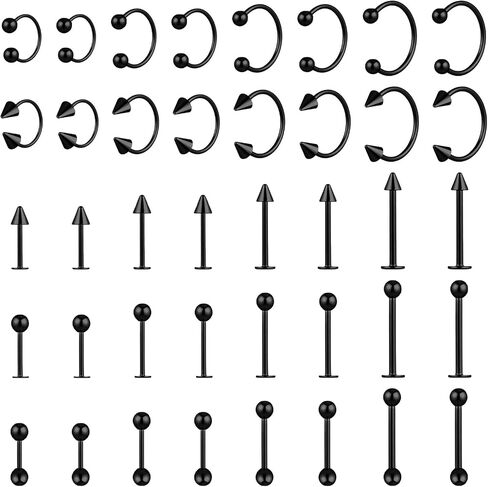 40Pcs lip jewelry, Steel labret piercing jewelry 16G Monroe snake bite jewelrys Helix Earring Daith Tragus Cartilage Studs Nose Septum for Women Men in Saudi Arabia
