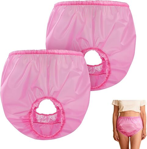 2 Pack Adult Incontinence Pants TPU Waterproof Diaper Cover, Plastic Pants for Adults with Side Leakage Protection, Reusable Rubber Pants Plastic Underwear for Men & Women (Blue, M) in Saudi Arabia