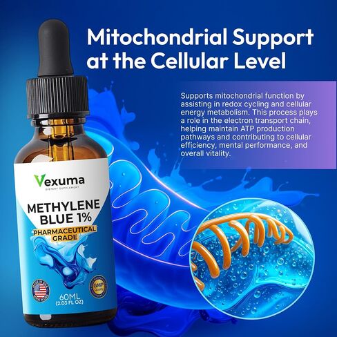 Methylene Blue Drops for Humans (Manufactured in USA) - Pharmaceutical Grade USP Certified 1% Solution Antioxidant Supplement for Brain & Skin Health - 2 fl oz Liquid No Formaldehyde Alcohol-Free in Kuwait