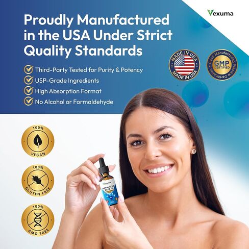 Methylene Blue Drops for Humans (Manufactured in USA) - Pharmaceutical Grade USP Certified 1% Solution Antioxidant Supplement for Brain & Skin Health - 2 fl oz Liquid No Formaldehyde Alcohol-Free in Kuwait