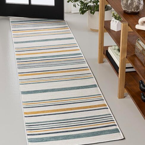 JONATHAN Y Ticking Stripe Reversible Washable Indoor Outdoor Runner Rug 2X8 Cream/Navy, Janus Classic Coastal for Backyard, Patio, Porch, Easy-Cleaning, Pet-Friendly, Non-Shedding (SVH104A-28) in Kuwait