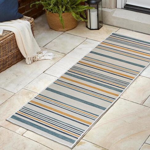 JONATHAN Y Ticking Stripe Reversible Washable Indoor Outdoor Runner Rug 2X8 Cream/Navy, Janus Classic Coastal for Backyard, Patio, Porch, Easy-Cleaning, Pet-Friendly, Non-Shedding (SVH104A-28) in Kuwait
