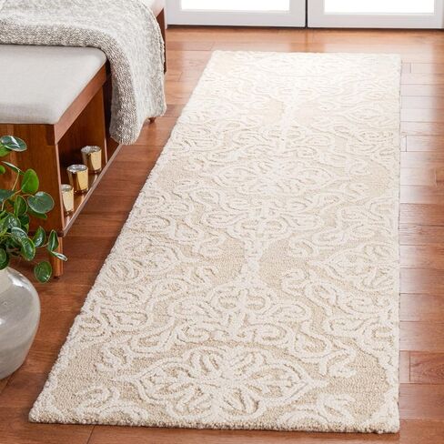 SAFAVIEH Blossom Collection Runner Rug - 2'3" x 8', Beige & Ivory, Handmade Wool, Ideal for High Traffic Areas in Living Room, Bedroom (BLM112B) in Kuwait