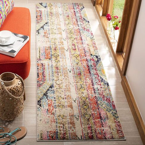 SAFAVIEH Monaco Collection Runner Rug - 2'2" x 10', Multi, Boho Chic Tribal Distressed Design, Non-Shedding & Easy Care, Ideal for High Traffic Areas in Living Room, Bedroom (MNC222F) in Kuwait