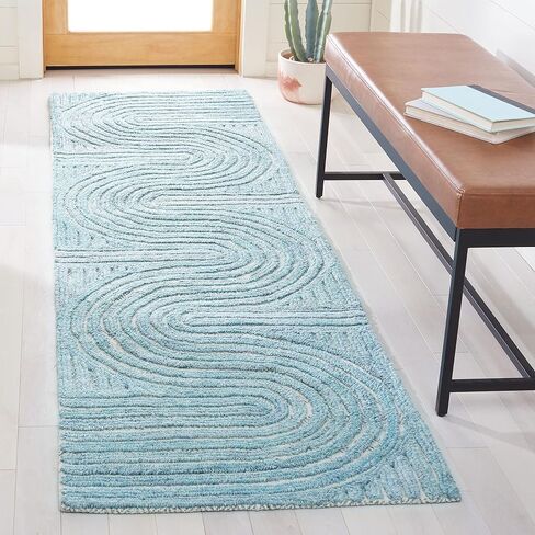 سجادة SAFAVIEH South Hampton Collection عداء - 2'3" x 8'، أزرق، صوف تجريدي مصنوع يدويًا، مثالي للمناطق ذات حركة المرور العالية في غرفة المعيشة وغرفة النوم (SHA301M) in Kuwait