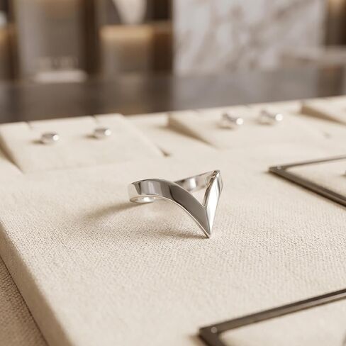 Rhodium on Sterling Silver Pointy Wishbone Triangle Spike V Shape Chevron Ring in Saudi Arabia