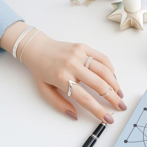 Rhodium on Sterling Silver Pointy Wishbone Triangle Spike V Shape Chevron Ring in Saudi Arabia
