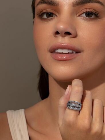 Mytys Wide Band Multi-Strand Twisted Cable Ring - Mixed Metal Silver Gold Tone Statement Ring with Ball Accents in Kuwait