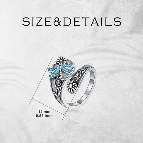 925 Sterling Silver Turquoise Butterfly/Dragonfly/Bees/Ladybug Spoon Ring Vintage Sunflower Oxidized Wrap Adjustable Ring Floral Boho Style Jewelry Gifts for Women Mother in Kuwait