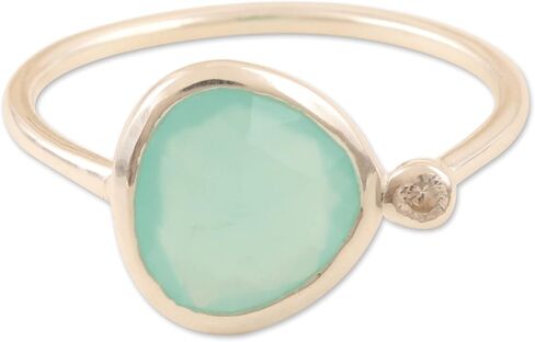 NOVICA Artisan Handmade Chalcedony Cubic Zirconia Cocktail Ring .925 Sterling Silver from India Gemstone Birthstone 'Sea Queen' in Kuwait