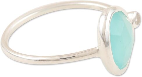 NOVICA Artisan Handmade Chalcedony Cubic Zirconia Cocktail Ring .925 Sterling Silver from India Gemstone Birthstone 'Sea Queen' in Kuwait