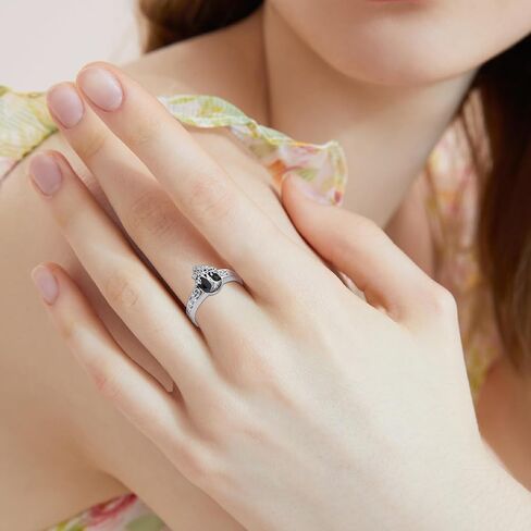 Black Tourmaline Ring 925 Sterling Silver Tree of Life Ringe Vintage Black Ring Crystal Healing Jewelry Christmas Birthday Gifts for Women Mother Sisters Wife（Size 8） in Kuwait