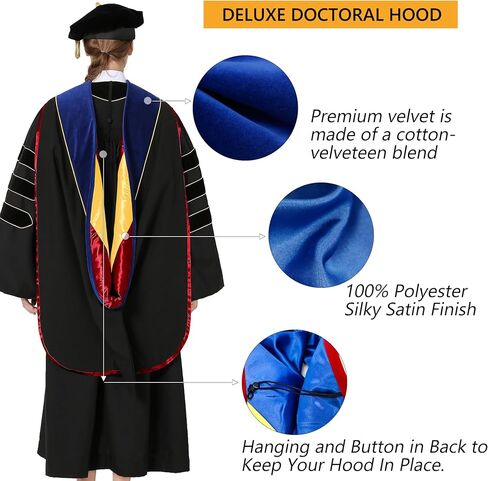 غطاء دكتوراه التخرج من GraduationMall للعلوم والرياضيات درجة الدكتوراه غطاء أكاديمي فاخر للدكتوراه مع أنابيب ذهبية in Kuwait