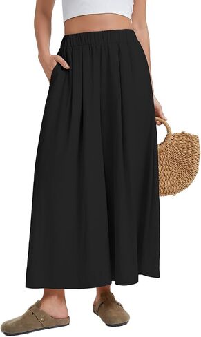 Women's Wide Leg Capri Pants, Elastic Waist Palazzo Culottes with Pockets, Lightweight Flowy Lounge Trousers in Saudi Arabia