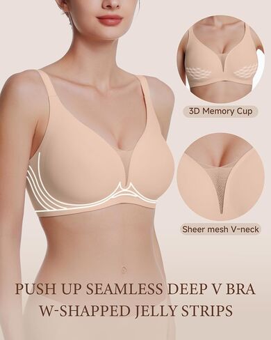 VRCOMFY Jelly Bras for Women Mesh Lace Wireless Deep V Bras for Women Comfort Seamless for Everyday Wear in Saudi Arabia