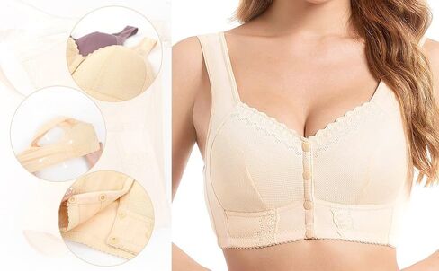 Front Closure Bras for Older Women No Underwire Bras Seamless Wireless Push Up Comfortable Bra for Seniors in Kuwait