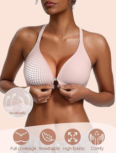 Jelly Bras for Women Front Closure No Underwire Seamless Bralettes Wireless Push Up Soft V Neck Full Coverage Comfortable Sports Everyday Womens Bra Pink XL in Saudi Arabia