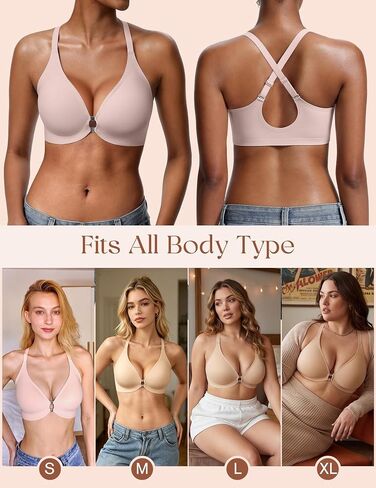 Jelly Bras for Women Front Closure No Underwire Seamless Bralettes Wireless Push Up Soft V Neck Full Coverage Comfortable Sports Everyday Womens Bra Pink XL in Saudi Arabia