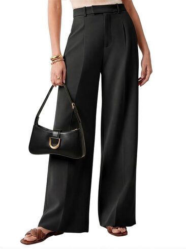 Women Wide Leg Pants High Waisted Button Pleated Business Trousers Dressy Office Work Palazzo Pants with Pockets in Saudi Arabia