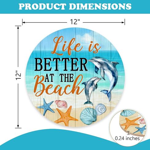 Summer Life is Better at The Beach Front Door Sign, Coastal Sea Dolphin Starfish Shell Conch Wood Plaque Hanger Outdoor Porch Home Decor, Nautical Ocean Wooden Wreath Wall Hanging Decoration in Saudi Arabia