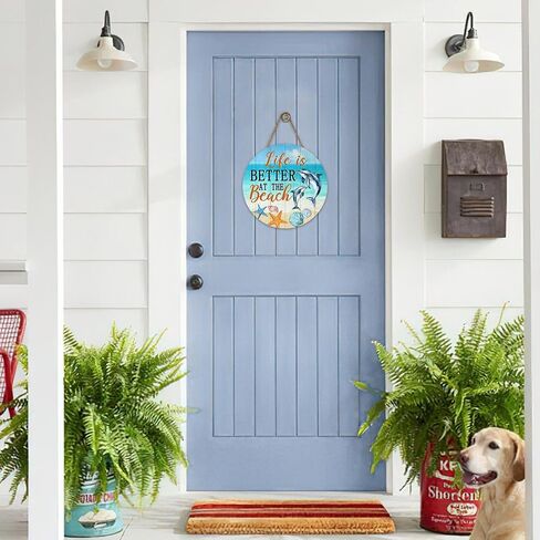 Summer Life is Better at The Beach Front Door Sign, Coastal Sea Dolphin Starfish Shell Conch Wood Plaque Hanger Outdoor Porch Home Decor, Nautical Ocean Wooden Wreath Wall Hanging Decoration in Saudi Arabia