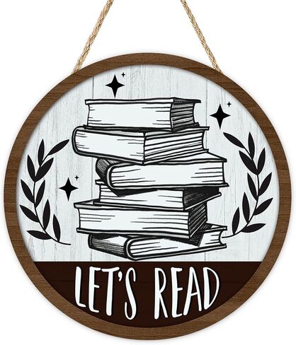 Vintage Let's Read Book Front Door Sign, Retro Inspirational School Classroom Library Reading Corner Wood Plaque Hanger, Farmhouse Wooden Wreath Indoor Wall Hanging Home Decor Book Lover Gift in Saudi Arabia