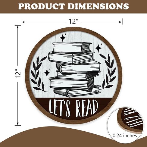 Vintage Let's Read Book Front Door Sign, Retro Inspirational School Classroom Library Reading Corner Wood Plaque Hanger, Farmhouse Wooden Wreath Indoor Wall Hanging Home Decor Book Lover Gift in Saudi Arabia