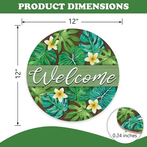 Welcome Summer Monstera Palm Leaves Front Door Sign, Tropical Plant Floral Wood Plaque Hanger Outdoor Outside Porch Home Decor, Farmhouse Flower Wooden Wreath Indoor Wall Hanging Decoration in Saudi Arabia