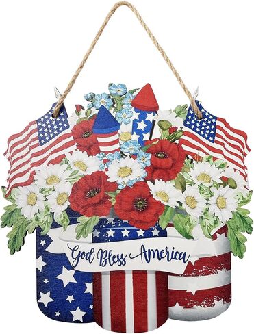 Wooden Fourth of July Wreath Decoration Door Hanger(Independence Day) | for Front Door American Flag Independence Day in Saudi Arabia