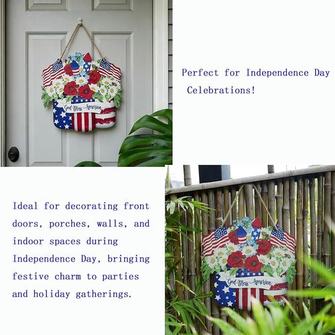 Wooden Fourth of July Wreath Decoration Door Hanger(Independence Day) | for Front Door American Flag Independence Day in Saudi Arabia