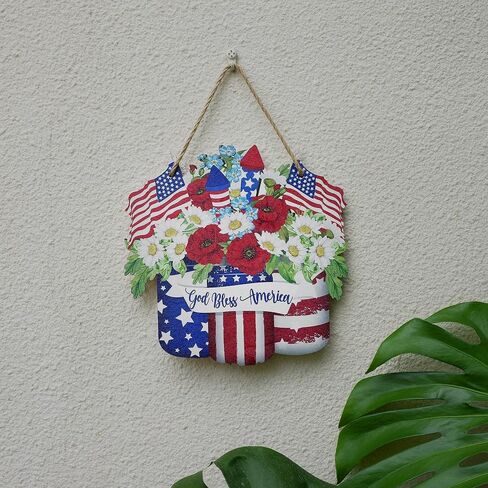 Wooden Fourth of July Wreath Decoration Door Hanger(Independence Day) | for Front Door American Flag Independence Day in Saudi Arabia