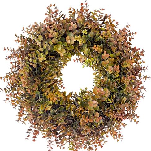 HipTree 18 Inch Fall Boxwood Wreath for Front Door, Artificial Autumn Harvest Greenery Wreath with Orange Leaves, Thanksgiving Farmhouse Porch Wall Decor, All Year Round Indoor Outdoor DIY Wreaths in Saudi Arabia
