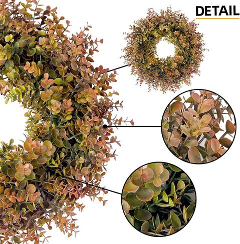 HipTree 18 Inch Fall Boxwood Wreath for Front Door, Artificial Autumn Harvest Greenery Wreath with Orange Leaves, Thanksgiving Farmhouse Porch Wall Decor, All Year Round Indoor Outdoor DIY Wreaths in Saudi Arabia