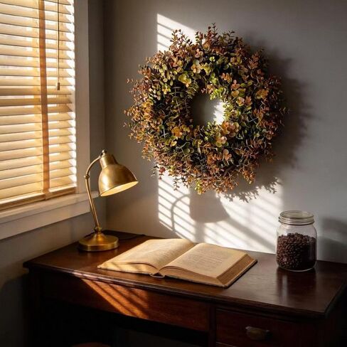 HipTree 18 Inch Fall Boxwood Wreath for Front Door, Artificial Autumn Harvest Greenery Wreath with Orange Leaves, Thanksgiving Farmhouse Porch Wall Decor, All Year Round Indoor Outdoor DIY Wreaths in Saudi Arabia