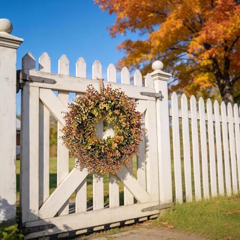 HipTree 18 Inch Fall Boxwood Wreath for Front Door, Artificial Autumn Harvest Greenery Wreath with Orange Leaves, Thanksgiving Farmhouse Porch Wall Decor, All Year Round Indoor Outdoor DIY Wreaths in Saudi Arabia