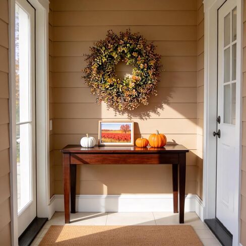 HipTree 18 Inch Fall Boxwood Wreath for Front Door, Artificial Autumn Harvest Greenery Wreath with Orange Leaves, Thanksgiving Farmhouse Porch Wall Decor, All Year Round Indoor Outdoor DIY Wreaths in Saudi Arabia