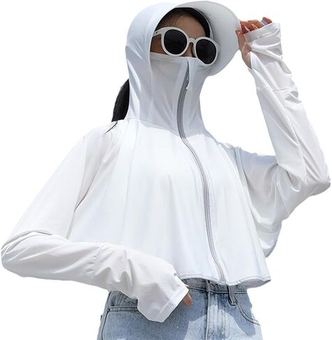 Womens UV Protection Crop Top Quick Dry Wide-Brim Sun Hat Cooling Shawl Arm Sleeves Cooler Shrug in Kuwait