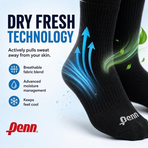Penn Mens Athletic Socks 8 Pack Crew Socks for Men - Moisture Wicking Sport Socks for Gym Tennis Running, Size 10-13 in Kuwait