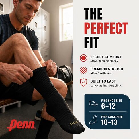 Penn Mens Athletic Socks 8 Pack Crew Socks for Men - Moisture Wicking Sport Socks for Gym Tennis Running, Size 10-13 in Kuwait