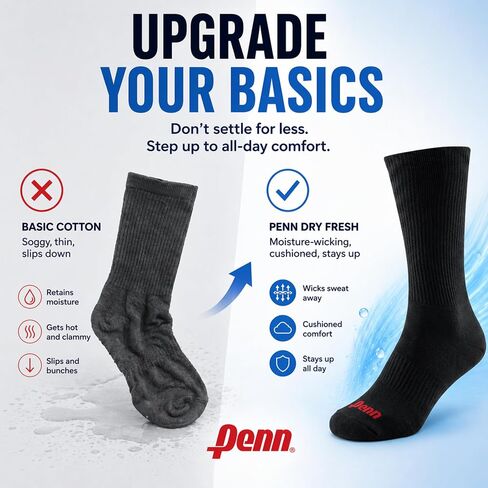 Penn Mens Athletic Socks 8 Pack Crew Socks for Men - Moisture Wicking Sport Socks for Gym Tennis Running, Size 10-13 in Kuwait