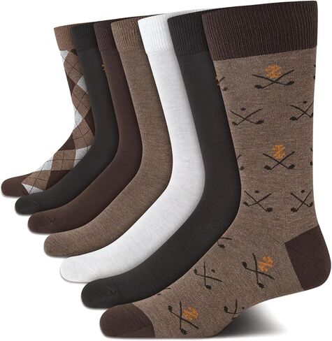 IZOD Mens Dress Socks - 7 Pack Lightweight Moisture Wicking Stay Up Cuffed Crew Socks for Men for Casual Business Formal Wear, Size 6-12.5, Brown Argyle in Kuwait