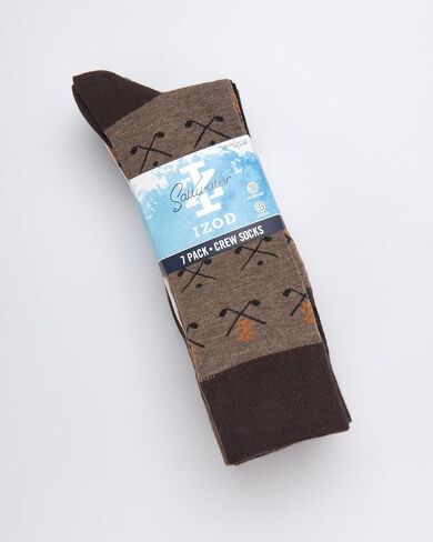 IZOD Mens Dress Socks - 7 Pack Lightweight Moisture Wicking Stay Up Cuffed Crew Socks for Men for Casual Business Formal Wear, Size 6-12.5, Brown Argyle in Kuwait