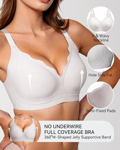 Womens Wireless Jelly Bras Full Coverage Scalloped No Underwire Seamless Padded Everyday Comfort Tshirt Bra in Saudi Arabia
