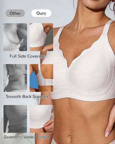 Womens Wireless Jelly Bras Full Coverage Scalloped No Underwire Seamless Padded Everyday Comfort Tshirt Bra in Saudi Arabia