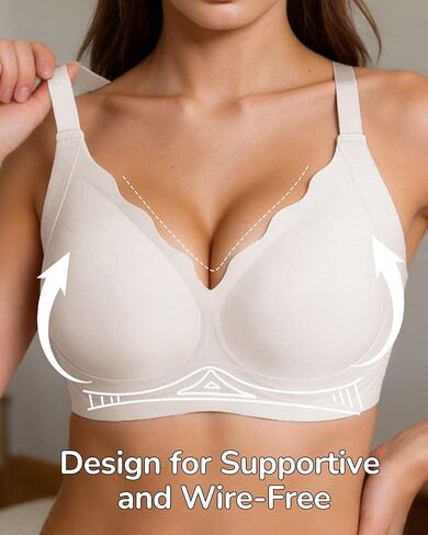 Womens Wireless Jelly Bras Full Coverage Scalloped No Underwire Seamless Padded Everyday Comfort Tshirt Bra in Saudi Arabia
