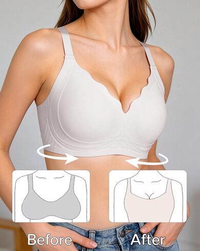 Womens Wireless Jelly Bras Full Coverage Scalloped No Underwire Seamless Padded Everyday Comfort Tshirt Bra in Saudi Arabia