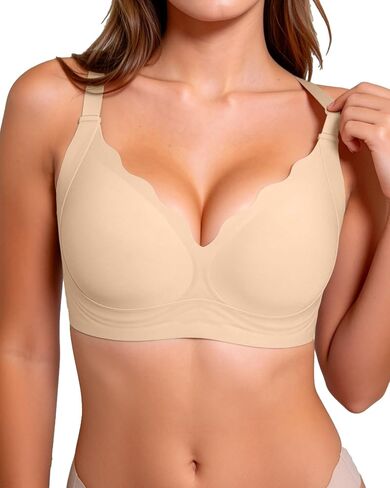 Womens Wireless Jelly Bras Full Coverage Scalloped No Underwire Seamless Padded Everyday Comfort Tshirt Bra in Saudi Arabia