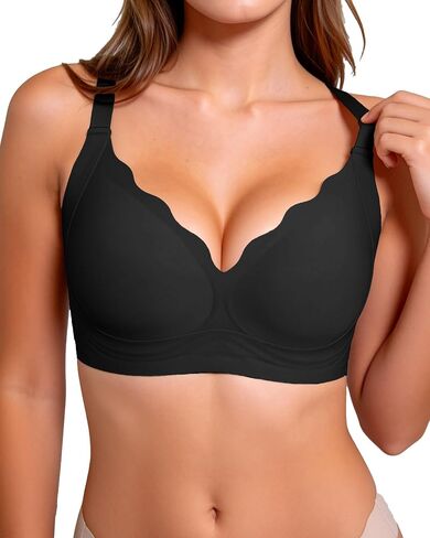 Womens Wireless Jelly Bras Full Coverage Scalloped No Underwire Seamless Padded Everyday Comfort Tshirt Bra in Saudi Arabia