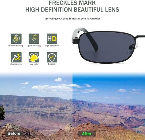 Freckles Mark Trendy Rectangular Retro Sunglasses Mens Womens Classic Rectangle Glasses Small Fashion Thin Slim Square Shades in Saudi Arabia