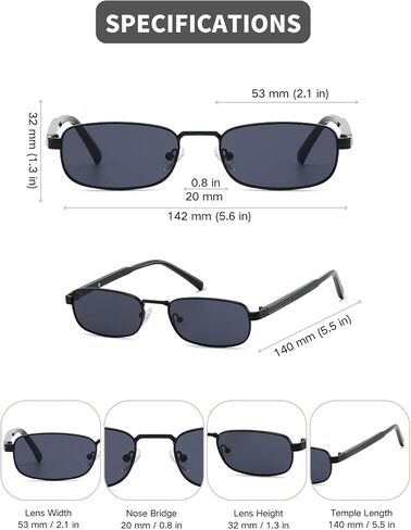 Freckles Mark Trendy Rectangular Retro Sunglasses Mens Womens Classic Rectangle Glasses Small Fashion Thin Slim Square Shades in Saudi Arabia